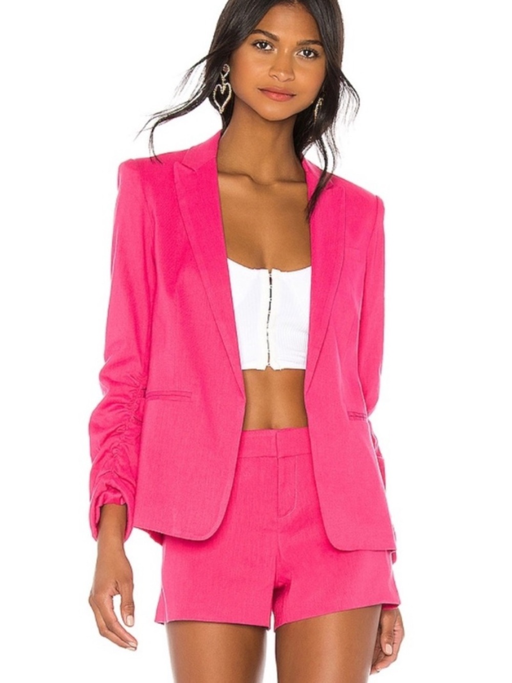 Generation Love Willow Ruched Linen Blend Blazer in Pink Sz S